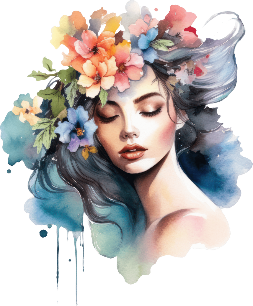 Woman and Flower Watercolor Illustration